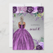 シルバーパープルスパークルドレス甘い16誕生日 招待状 (正面)