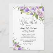 シルバーパープルスパークルフローラ振りかける赤ちゃんシャワー 招待状 (正面)