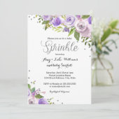 シルバーパープルスパークルフローラ振りかける赤ちゃんシャワー 招待状 (スタンド正面)