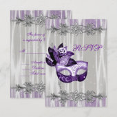 シルバーパープルスパープルマスカレードパーティーRSVP 出欠カード (正面/裏面)