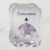 シルバーパープルドレスフローラキンセアニェラ招待状 招待状 (正面/裏面)