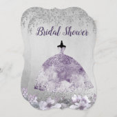 シルバーパープルドレスフローラブライダルシャワー招待状 招待状 (正面/裏面)