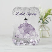 シルバーパープルドレスフローラブライダルシャワー招待状 招待状 (スタンド正面)