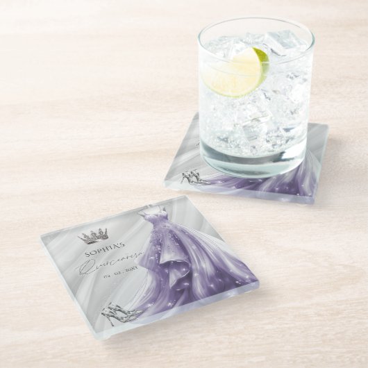 シルバーパープルドレスプリンセスキンセアニラ ガラスコースター (アングル)