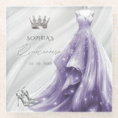 シルバーパープルドレスプリンセスキンセアニラ ガラスコースター (正面)