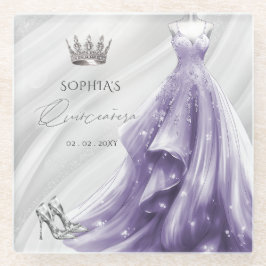 シルバーパープルドレスプリンセスキンセアニラ ガラスコースター