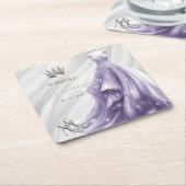 シルバーパープルドレスプリンセスキンセアニラ スクエアペーパーコースター (アングル)