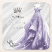 シルバーパープルドレスプリンセスキンセアニラ スクエアペーパーコースター (正面)