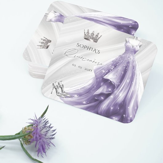 シルバーパープルドレスプリンセスキンセアニラ スクエアペーパーコースター