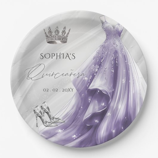 シルバーパープルドレスプリンセスキンセアニラ ペーパープレート (正面)