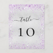 シルバーパープルバイオレットグリッターテーブル番号カード (正面)