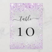 シルバーパープルバイオレットグリッターテーブル番号カード 招待状 (裏面)