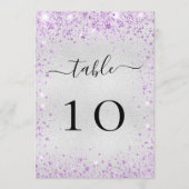 シルバーパープルバイオレットグリッターテーブル番号カード 招待状 (正面)