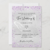 シルバーパープルバタフライ結婚ラグジュアリーズ 招待状 (正面)