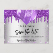 シルバーパープルバルーン誕生日を保存 案内ポストカード (正面)