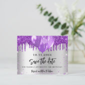 シルバーパープルバルーン誕生日を保存 案内ポストカード (スタンド正面)