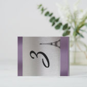 シルバーパープルパリエッフェルタワーテーブルナンバー ポストカード (スタンド正面)