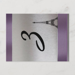 シルバーパープルパリエッフェルタワーテーブルナンバー ポストカード