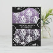シルバーパープルピーコックフェザー結婚式招待状 招待状 (スタンド正面)
