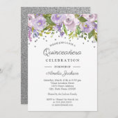 シルバーパープルフローラウォーターカラーキンセアニェラ招待状 招待状 (正面/裏面)