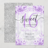 シルバーパープルフローラスイート16マーブルグリッター 招待状 (正面/裏面)