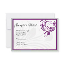 シルバーパープルフローラハートスクロール応答カード