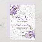 シルバーパープルフローラ水彩キンセアニェラ 招待状 (正面/裏面)