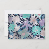 シルバーパープルブルーフローラ葉イラストレーション セーブザデート (裏面)