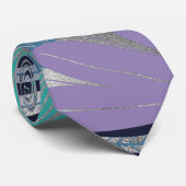 シルバーパープルブルーフローラ葉イラストレーション ネクタイ (ロール)