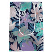 シルバーパープルブルーフローラ葉モノグラム ミディアムペーパーバッグ (裏面)