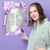 シルバーパープルベビーシャワー足ボーイガール3dエフェクト 招待状