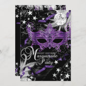 シルバーパープルマスクスターナイトマスカレード甘い16 招待状 (正面/裏面)