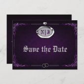 シルバーパープルヴィンテージゴシック結婚式の日付を保存 案内ポストカード (正面/裏面)