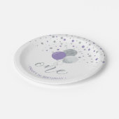 シルバーパープル紙吹雪バルーン1st誕生日パーティー ペーパープレート (アングル)