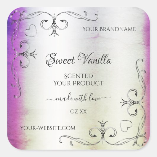 シルバーパープル華美シマリー大理石製品ラベル スクエアシール (正面)