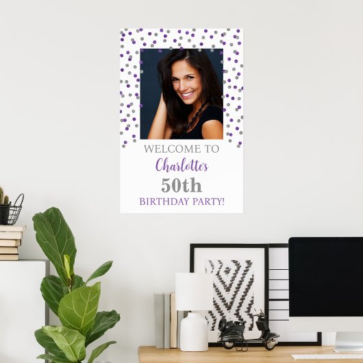 シルバーパープル誕生日パカスタムーティー20x30写真 ポスター (ホームオフィス)