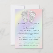 シルバーパープル赤ちゃんシャワー足ボーイガール3dホログラフィー 招待状 (正面)