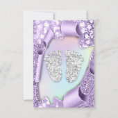 シルバーパープル赤ちゃんシャワー足ボーイガール3dホログラフィー 招待状 (裏面)