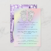 シルバーパープル赤ちゃんシャワー足ボーイガール3dホログラフィー 招待状 (正面/裏面)