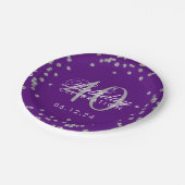 シルバーパープル40歳誕生日グリッター紙吹雪 ペーパープレート (アングル)