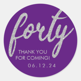 シルバーパープル40誕生日ありがとうグリッター40 ラウンドシール