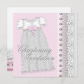 シルバーパールズガウンベビーガールピンク《キリスト教》洗礼式や命名式 招待状 (正面/裏面)