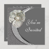 シルバーパールフラワーパーティの招待状 招待状 (正面/裏面)