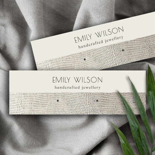 シルバーパールレザーテクスチャスタッドイヤリングディスプレイ スキニー名刺