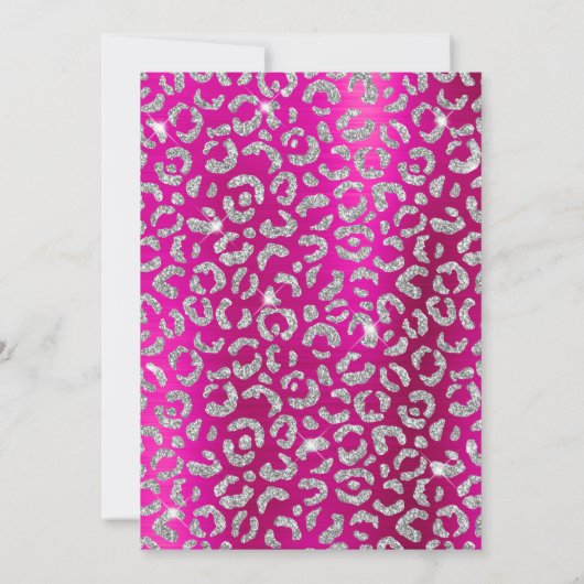 シルバーヒョウグリッターホットピンクフォイル誕生日 招待状 (裏面)