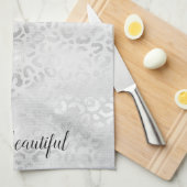 シルバーヒョウパーソナライズされたプリント キッチンタオル (四つ折り)