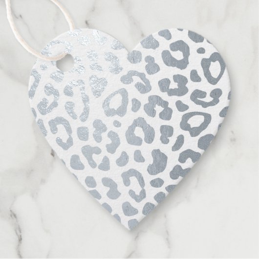 シルバーヒョウ柄ハート形箔メッセージカード フェイバータグ (正面)