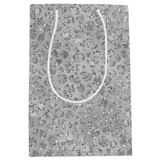 シルバーヒョウ灰色ニャーニャーキティキャット ミディアムペーパーバッグ (正面)