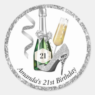 シルバーヒール&シャンパンウィメンズ誕生日 ラウンドシール