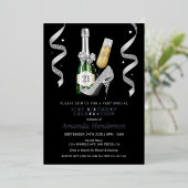 シルバーヒール&シャンパンウィメンズ誕生日 箔招待状 (立ち正面)